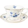 fanquare Set di Tazze da Tè e Piattini Blu per 1, Tazze da Caffè con Piatti, Tazza da Tè in Porcellana Inglese, 200ml