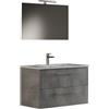 Mama Store IRIS 100 - Mobile Bagno Sospeso IN KIT DA MONTARE 100 CM CEMENTO CHIARO con Lavabo, Specchio e Lampada LED, L.101 X P.47 X H.53 cm