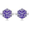 HUKKUN Gemelli da uomo D20 a forma di cubo in argento Sterling viola smoking camicia gemelli per Groomsman, misura unica, Argento sterling, Nessuna pietra preziosa