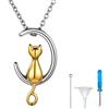 Richsteel Collana con Pendente Forma Gatto Che può Conservare Ceneri Collana Personalizzata Incisione Laser Scritta in Acciaio Inox Oro Placcato con Set di Attrezzi