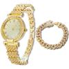 HALUKAKAH Orologio con Diamanti in Oro per Adolescenti,Bambini - Placcato in Oro 18 Carati,Quadrante Tondo 31mm,Quarzo Giapponese - Lunghezza 20.5cm,con Catena Cubana 18cm e Strumento Regolatore