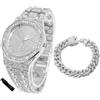 HALUKAKAH Orologio con Diamanti in Oro per Ragazzi,Adolescenti,Bambini - Placcato in Platino,Quadrante Ottagono 41mm,Quarzo Giapponese - Lunghezza 19cm,con Catena Cubana 18cm e Strumento Regolatore