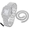 HALUKAKAH Orologio con Diamanti in Oro per Ragazzi,Adolescenti,Bambini - Placcato in Platino,Quadrante Quadrato 31mm,Quarzo Giapponese - Lunghezza 20.5cm,con Catena Cubana 40cm e Strumento Regolatore