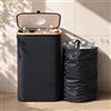 BAM BOO BOX Bidoni Differenziata da Interno 100L Nero - Contenitori Raccolta Differenziata Bottiglie - Secchi con 2 Sacchi Rimovibili Trasportabili - Telaio Bambù