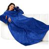 Winthome Coperta con Maniche - Coperta Pile Morbida e Calda, Plaid con Maniche con Velcro, Coperta Indossabile per Regalo Natalizio Donna Uomo, Risparmia Costi di Riscaldamento (Blu scuro,140x180cm)