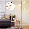 Depuley Lampada da terra a LED a 3 teste, 330°, flessibile in metallo, argento, lampada da lettura, 143 cm, moderno interruttore a piedi, luce bianca calda 3000K, 960LM, ufficio, camera da letto