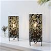 JHY DESIGN Set di 2 lampade da tavolo in metallo retrò a batteria 24cm di altezza senza fili con lampadina a LED in vetro, per matrimoni, feste, patio, giardino(ferro nero spruzzato con oro)