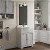 Inbagno Mobile bagno a terra retrò 55 cm bianco decapè in legno, lavabo in ceramica e specchiera 50x100 con cornice e lampada in ottone, ROMANTICA