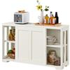 Yaheetech Credenza Mobile da Cucina Bianco Avorio con 2 Ante Scorrevoli Salvaspazio e Ripiano Regolabile in Legno Mobiletto TV da Salotto Soggiorno 106,7 x 33 x 63 cm