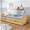 Gecheer Dormeuse 2 Cassetti,Divano Letto Singolo,con Contenitore,Divano Letto in Legno,Divano Letto Scomparsa,Divano Letto con Doghe in Legno,Giroletto con Cassetti,Letto 90x200 cm Legno Massello