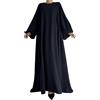 Hecatombic Elegante Abito Abaya Musulmano da Donna Moda Casual Islamico Tradizionale Lungo Abbigliamento da Preghiera Colore Solido Sciolto Ramadan Culto Copertura Completa Accappatoio (Nero,L)