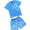 Generic Set di 2 magliette e pantaloncini da uomo DT da jogging, a maniche corte, Y2K Hip Hop, unisex, con stampa in schiuma, in denim T, Sky Blue #9, S