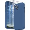 SURPHY Cover con 2*Vetro Temperato e Cordino per iPhone 15 plus (6,7), Silicone Custodia per iphone 15 plus, Protezione Fotocamera, Compatibile con 15 plus Case Protezione Completa, Ghiandaia azzurra