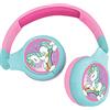 Lexibook, Unicorno, Cuffie Bluetooth 2 in 1 stereo, senza fili, con cavo, pieghevoli, regolabili, microfono, leggere, rosa/blu, HPBT010UNI
