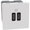 BTICINO MatixGO Caricatore USB Tipo C JW4294C Caricatore con 1 Porta USB Tipo C, Potenza Max 45W, Quick Charge, Power Delivery, Ricarica di Dispositivi Elettronici, Presa Elettrica da Muro, 2 Moduli