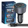 PORTENTUM Caricatore Auto Triplo e Simultaneo 200W - Include Cavo da 100W USB-C - Carica Batteria per Auto Cellulare - 2x USBC PD 100W + USBA QC 18W - Per iPhone iPad MacBook