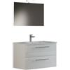Mama Store IRIS 100 - Mobile Bagno Sospeso IN KIT DA MONTARE 100 CM BIANCO LUCIDO LACCATO con Lavabo, Specchio e Lampada LED, L.101 X P.47 X H.53 cm