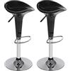 BAKAJI Set 2 Sgabelli Bar Cucina Design Moderno Base in Acciaio Cromato Seduta in ABS Sgabello Girevole con Altezza Regolabile e Poggiapiedi (Nero)