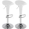 BAKAJI Set 2 Sgabelli Bar Cucina Design Moderno Base in Acciaio Cromato Seduta in ABS Sgabello Girevole con Altezza Regolabile e Poggiapiedi (Bianco)