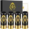 LKKCHER NOVELTY Teschio con cappello in plastica, 4 pezzi, con scatola regalo, per uomini e donne, fan gotici, matrimoni, feste, compleanni, Halloween, 12 GA, piccoli bicchieri da liquore, plastica, 45 ml, nero