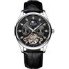RORIOS Orologio Tourbillon Automatio da Uomo Diamante Scheletrato Orologio da Polso Impermeabile Meccanico Orologio luminoso Fase Lunare Orologio Cinturino in Pelle Bianco nero B