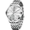 OLEVS Orologio da polso da uomo, classico, in acciaio inox, bianco grande viso impermeabile, orologio da uomo, lusso minimalismo, analogico al quarzo argento bracciale luminoso day date