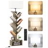 OUTONLIFE Libreria a Forma di Albero in Legno con Luce, Scaffale Autoportante a 6 Ripiani ad Angolo con Telecomando - Libreria Salvaspazio per Libri, CD, per Soggiorno, Studio, Ufficio (Grey)