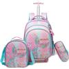 HTgroce Zaino Scuola Elementare Bambina Trolley Sirena Zainetto Trolley con Astuccio e Pranzo al Sacco