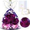 FRFG Regali di Angelo Rosa Eterna per Donne, Regalo per Donne, Rose Conservate in Statuette di Angeli in Vetro, Angeli Floreali per Mamma, Nonna, Moglie, Sorella, Fidanzata (Viola)