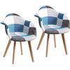 GrandCA HOME Set di 2 sedie per sala da pranzo, stile nordico, poltroncina patchwork, sedia da cucina, ufficio, Blu