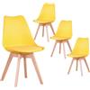 TTATC Set di 4 Sedie da Sala da Pranzo con Gambe in Legno Massello di Faggio, Sedie da Cucina dal Design retrò Sedie da Ufficio in Legno con Seduta Imbottita,Giallo