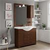 Inbagno Mobile bagno a terra 105 cm noce canaletto con 2 ante e 3 cassetti, lavabo in ceramica lucida, specchio 80x105 con cornice, pensile a lato DX e lampada, ROMANTICA