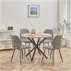 DEYARNA HOME Tavolo da Pranzo Moderno di Metà Secolo con 4 Sedie in Tessuto di Lino - Design Elegante con Gambe in Metallo Massiccio, Ideale per la Cucina e la Sala da Pranzo (Legno Chiaro+Grigio)