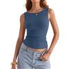 shownicer Canottiera da donna con scollo a U, sexy, senza maniche, Y2K, slim fit, basic top, A blu marino, M
