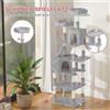 Oak & Tea XXL Cat Tree 208 cm 16 Pilastri per gatti Amaca per gatti e tiragraffi per gatti grandi/piccoli grigio chiaro - Grigio