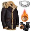 HECLOK Uomo in di Montone con Cappuccio, Uomo Autunno E Inverno Cappotto Invernale Risvolto Manica Lunga Giacca in Pelle Imbottita Vintage Addensare Cappotto Giacca di Pelle di Pecora (Set-1,L)