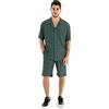 Giosal Outfit Uomo Completo Camicia Pantalone Corto Bermuda Plissé Elastico Coulisse Taschino Manica Corta (M, Verde)