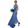 Generico Abito Donna Lungo Monospalla Cut out Plissé Elegante Cerimonia Damigella Celeste/Taglia Unica