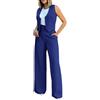 Generic Completo da donna in cotone e lino, 2 pezzi, senza maniche, con bottoni, scollo a V, gilet e pantaloni a gamba larga, blazer casual, set di gilet e pantaloni, set di pantaloni in cotone e lino, set da