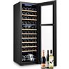 Wintem Cantinetta per Vino da 44 Bottiglie con Doppia Zona di Raffreddamento - Frigorifero per Vini 130L Temperatura regolabile da 5 a 18 °C - Wooler8 Frigo Bar Design Moderno - Ideale come Regalo di Natale