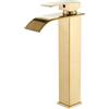 JUNSHENG Rubinetto del Bagno, Rubinetto del Lavandino del Bagno a Una Maniglia, Miscelatore Acqua Calda e Fredda a Cascata, (Oro Spazzolato)