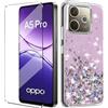 HuiYouMY Glitter Bling Cover e Vetrino Compatible with Oppo A5 PRO Cover Antiurto Custodia Piu Vetro temperato Compatible with Protezione Oppo A5 PRO Pellicola Protettiva,Rosa