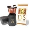 DS BEAUTY Set di 14 Pennelli Make Up Professionali - Morbidi, Ipoallergenici, per Fondotinta, Ombretti e Cipria in Custodia Elegante e Portatile a Tubo - Ideale per Principianti ed Esperti (Nero)