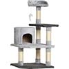 PawHut Albero Tiragraffi per Gatti 3 Livelli Cuccia e Giocattoli con Topolino Portata 25kg Legno Altezza 100cm