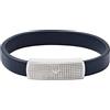 Emporio Armani - Bracciale con piastrina da uomo in pelle blu, EGS2987040
