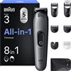 BRAUN Regolabarba BRAUN SERIES 3 AIO, All-in-One, 14 impostazioni di lunghezza, 6 pettini e 1 spazzola per la pulizia, con custodia, barba capelli