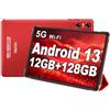 YESTEL Tablet 10 Pollici Android 13 - 12GB RAM + 128GB ROM (Espandibile 1TB), Octa-Core 2.0GHz, 5G Wi-Fi, Bluetooth 5.0, GPS, Dual Fotocamera, Schermo HD, Tablet con Custodia - Rosso