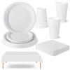 COSORO 69 Pezzi Set Stoviglie per Feste Bianco,Piatti Tazze Asciugamani di Carta Tovaglia Plastica Stoviglie Monouso Biodegradabili,Decorazione Desktop per Feste di Compleanno,Picnic,Baby Shower