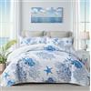 weesire Coastal Bedding, trapunta per letto king size con 2 federe, set copriletto da spiaggia nautico con oceano blu stelle marine, copriletto estivo, 240 x 260 cm