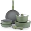 KASANOVA Batteria pentole 9 pezzi Eaziclip, Set pentole induzione con rivestimento ceramico e manici staccabili per uso in forno, Batteria antiaderente con coperchi (Verde)